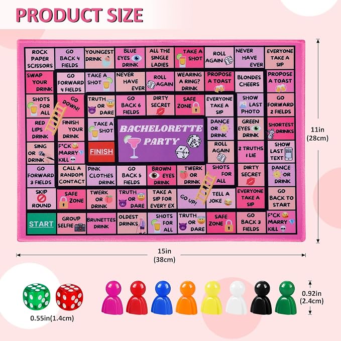 Fofeadm Bachelorette Party Drinking Games for Adults, Rubber Mat Drinking Board Game, Funny Party Interactive Drinking Games for Girls Night, Bachelorette Party, Age 21+, 2-8 Players