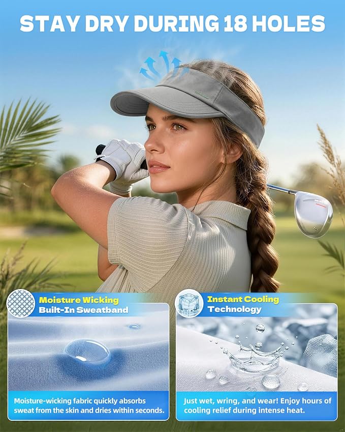 Sun Visor Hats for Women Men - Wide Brim Quick Dry Adjustable Hat | Upf 80+ Sun Protection Sport Hat, Cooling Sweatband; Breathable Quick-Dry Fabric Visors for Running, Tennis, Golf, Sports