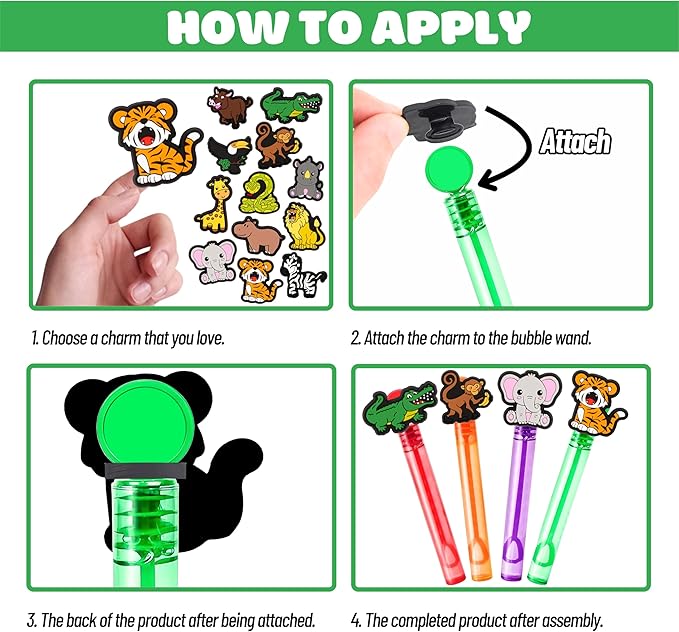 Jungle Safari Party Favors for Kids – 24PCS Animal-Themed Bubble Wands, Great for Birthday Supplies, Pinata Fillers, Goodie Bags & Classroom Rewards