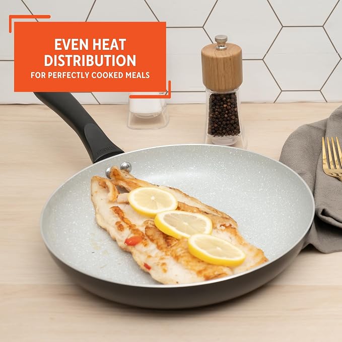 IMUSA 9.5 Inch Premier Cera Aluminum Speckled Gray Ceramic Fry Pan | Ideal for Pan Frying