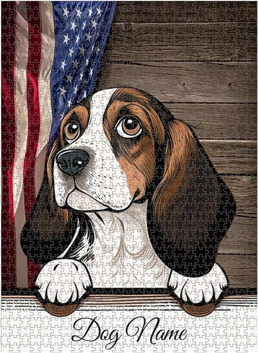 Custom Wooden Jigsaw Puzzles with Your Dog's Name on Beagle Art Print - 300 500 1000PCS Puzzles Game and Home Wall Decor
