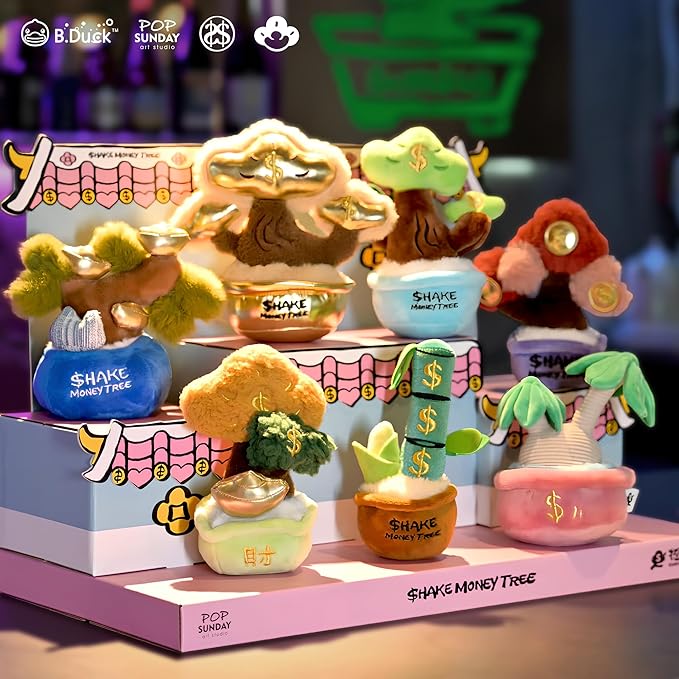 B.Duck x POP Sunday Plush Blind Box Collectible Figure - Shake Money Tree Plush Series (6 PCS) Chinese Good Luck Decor for Desk&Home Art Decor Gift for Collectors
