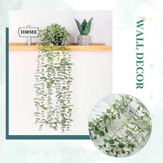 Der Rose Fake Eucalyptus Hanging Plant for Boho Bathroom Wall Art Decor | Vintage cascading greenery adds vertical texture, atificial farmhouse plants brings natural charm to room, shelf decor