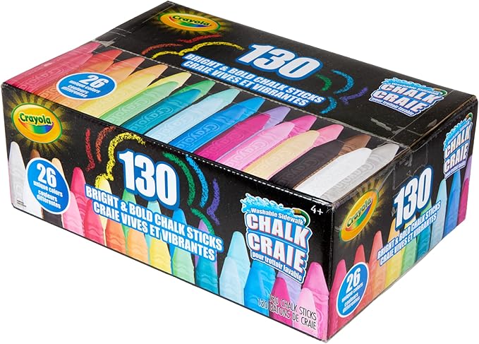 Crayola Washable Outdoor Sidewalk Chalk Collection (130ct), Bulk Anti-Roll Chalk Sticks for Kids, Outdoor Toys & Activities for Kids, Gifts, Ages 4, 5, 6