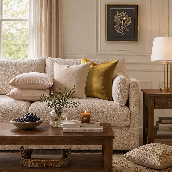 GIGIZAZA Golden Velvet Pillow Covers 26x26 Decorative Pillows Pack of 2 | Throw Pillows for Couch,Euro Sham,280gsm Soft Textured Fabric,Modern Square Pillowcases,Luxury Cushion Covers