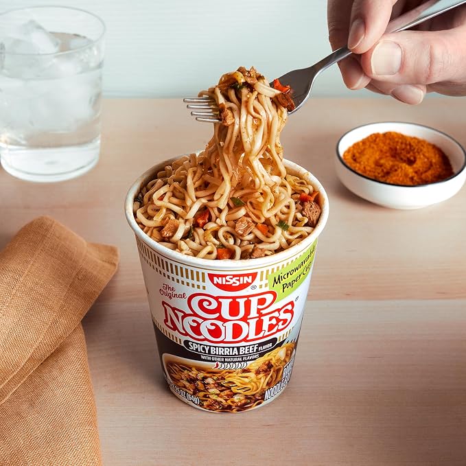 Nissin Cup Noodles, Spicy Birria Beef (Pack of 12) | Ramen Noodle Soup