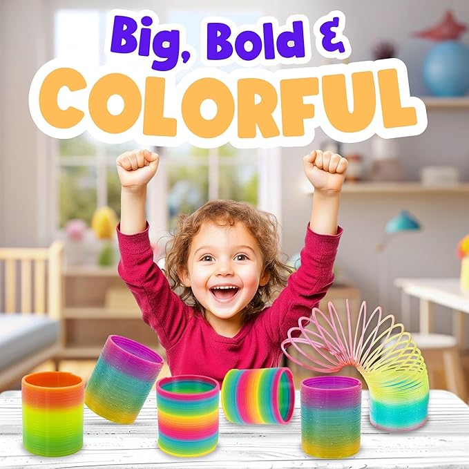 Liberty Imports 6 Pack: Large Magic Rainbow Coil Springs - 4" Classic Plastic Neon Plastic Walking Spring Toy, Bulk Kids Novelty Party Favor Supplies