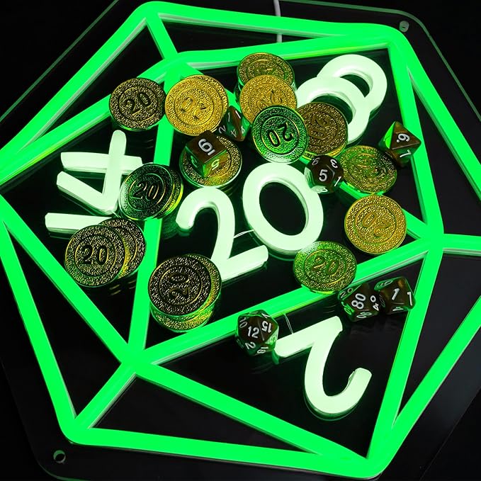 Dice Neon Signs for Wall Decor,Cool Dimmable Dungeons and Dragons Dice Game LED Sign,13x11 inch USB Powere Neon Light for Man Cave, Game