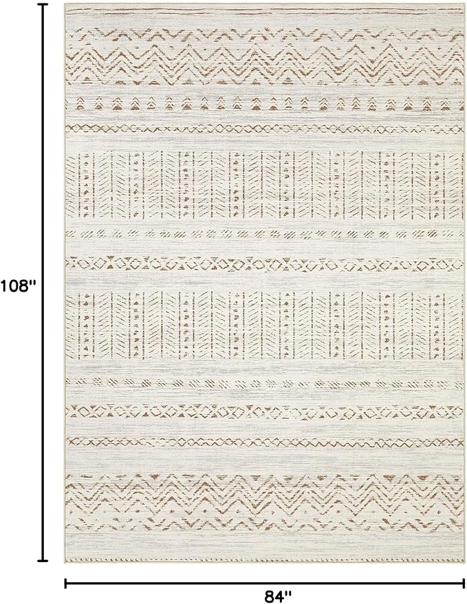 cotiled 7x9 Area Rugs Living Room Rug: Washable Boho Rugs with Non Slip Backing Large Soft Indoor Stain Resistant Carpet for Bedroom Farmhouse Dining Room Lightweight Home Decor Brown/Cream