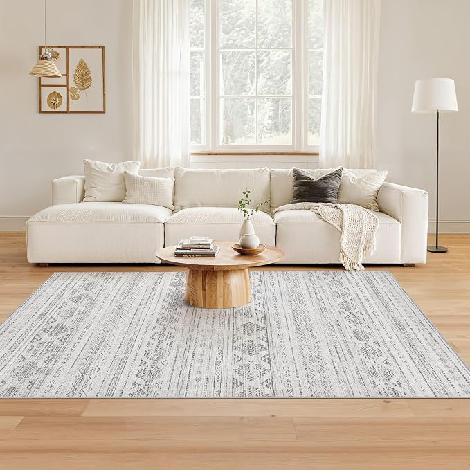 Nakagishi Boho 4x6 Area Rug Living Room Rugs Machine Washable Dark Gray | Soft, Pet & Kid Friendly, Carpet for Living Room/Bedroom/Office/Kitchen/Nursery, Daily Home Decor Stain Resistant Moroccan