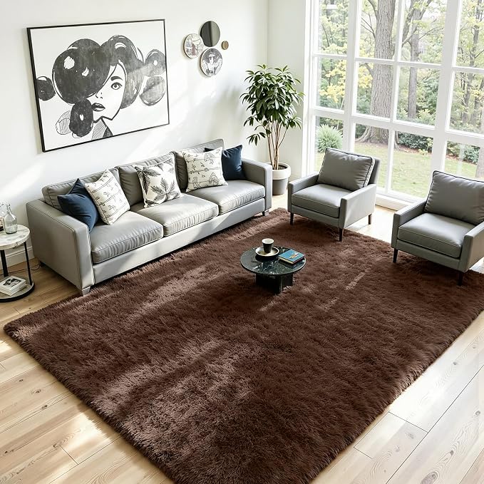 8x10 Area Rug for Living Room, Ultra Soft Fluffy Brown Rugs for Bedroom, Non Slip Large Shag Carpet, Fuzzy Plush Nursery Rug, Thick Washable Indoor Floor Carpets for Kids Office Dorm Home Decor