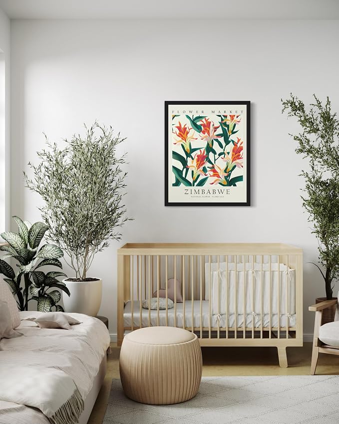 Zimbabwe, Flame Lily Art Print Poster, Flower Market Wall Art, Floral Artwork Decor for Bedroom, Kitchen, Bathroom, Livingroom Decoration 52 (Zimbabwe, Flame Lily, 36"L x 24"W, Unframed)