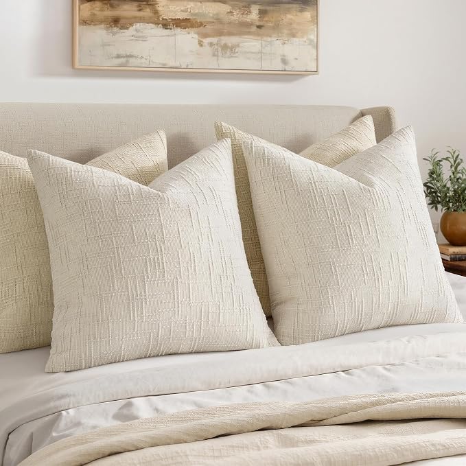 MIULEE Chenille Textured Euro Pillow Covers Cream White 22x22 Set of 2 | Slubby Decorative Throw Pillows, Boho Farmhouse Home Decor, Modern Neutral Cushion Covers for Couch Sofa Bed Living Room