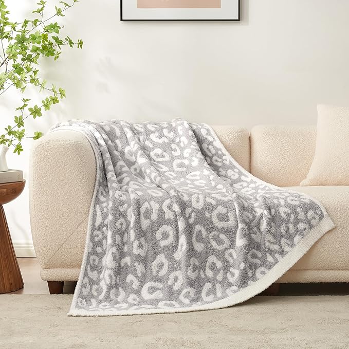 Snuggle Sac Leopard Throw Blanket for Couch Bed Sofa 50x60 inches, Reversible Grey Leopard Blanket Ultra Soft Cozy Blankets for Women Mothers Birthday Gifts