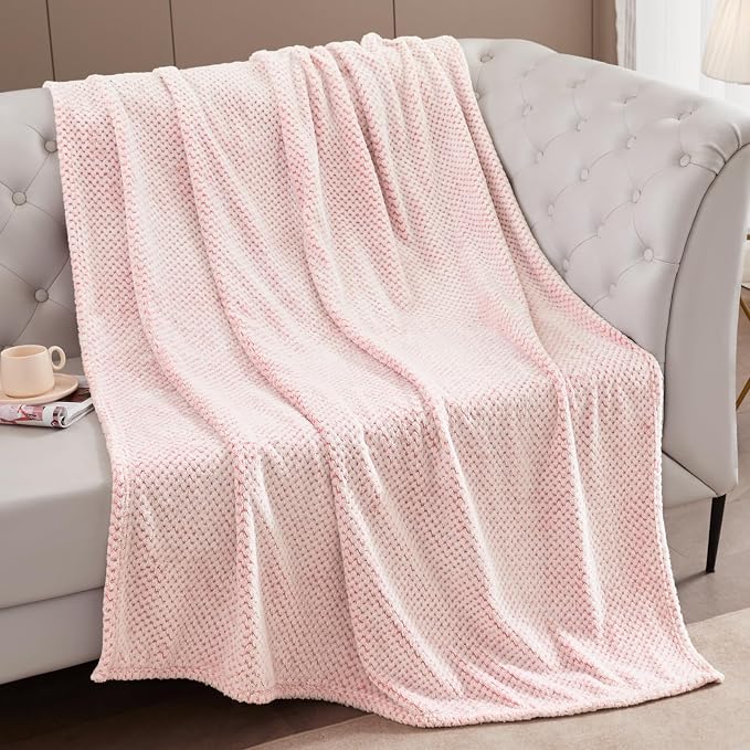 Exclusivo Mezcla Large Waffle Fleece Throw Blanket for Couch, Heather Pink | Lightweight Soft Blanket for Sofa, Bed, Living Room, Plush Fluffy Throw for Home Decor, Travel, All Season, 50x70 Inches