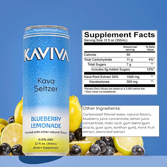 Kaviva | Kava & Seltzer | Relaxation Drink | 50 calories | All Natural | Non-ALC Functional Beverage | Refreshing Alternative | Clean Ingredients