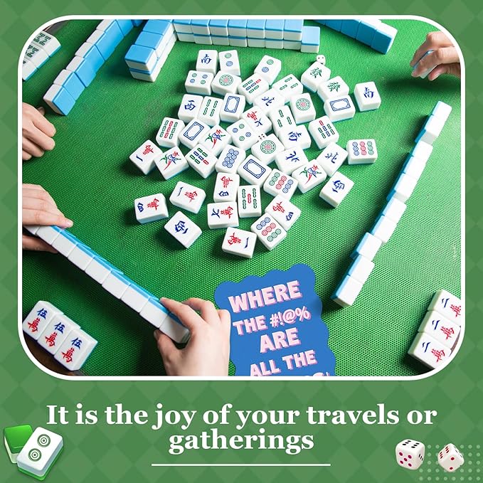 Soulchen 4 Pcs Mahjong Tile Mixer Shufflers for Mixing and Shuffling Tiles Plastic Mahjong Accessories Gifts for Lovers Games Decorative Wavy Edge & Printed Design (Pink & Blue Style)
