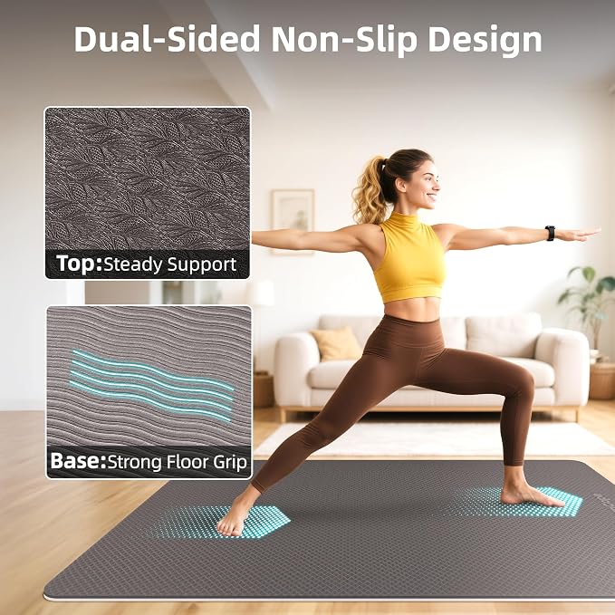 Extra Large Yoga Mat – 72"x48" or 78"x57", 1/4"–1/2" Thick Mat for Women & Men, TPE Non-Slip Pilates Mat for Home Gym, Yoga, Stretching, Meditation