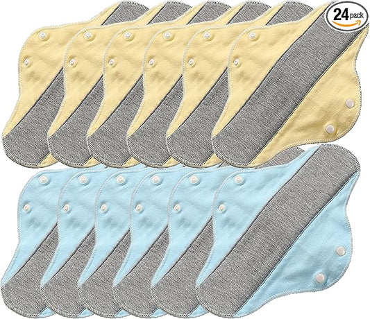 6/12/24 Packs Reusable Incontinence Pads for Women - Reusable Leak-Proof Washable Incontinence Pads ((Yellow+Blue)*6Packs)