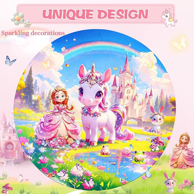 Unicorn Princess Floor Puzzles for Kids Ages 4-6, Large 70 Piece Unicorn Puzzles for Kids Ages 6-8, Puzzles for Toddler Ages 3-5, Toy Gifts for Boy Girls Children