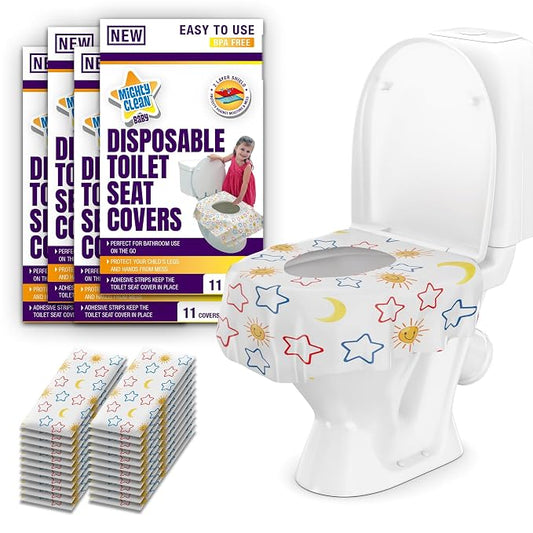 Mighty Clean Baby 44-Pack Disposable Toilet Seat Covers - XL Waterproof Potty Covers for Toddlers, Kids & Adults - Travel, Public Restrooms, Airplane, Potty Training