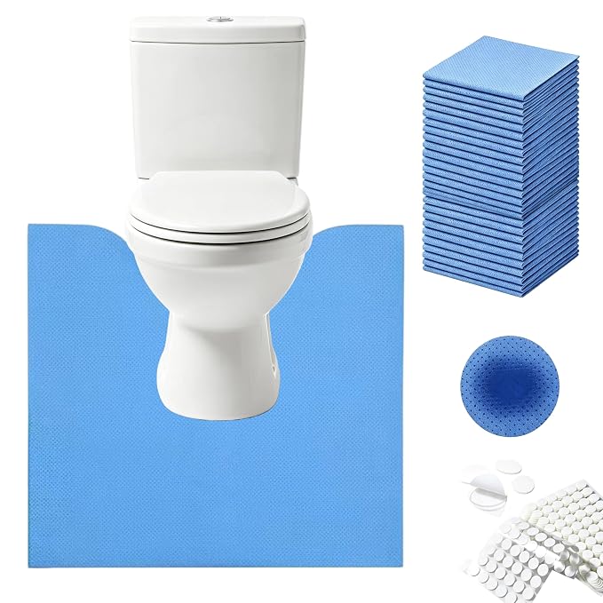 Upgraded 25 Pack Disposable Toilet Mats, Non-Slip Floor Protector from Urine, 4 Corners Adhesive, Super Absorbent Toilet Mats for Bathroom, Potty Training, Elderly, Travel, RV, Family, Pet Use