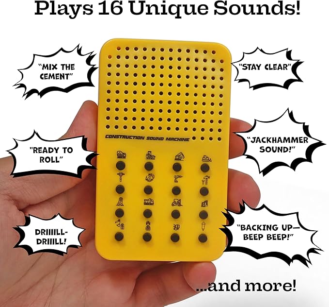 Construction Noisemaker with 16 Sounds, Whistles, Horns, and Engine Noises, Portable Electronic Sound Maker Construction Themed Sound Board For Kids With 16 Effects, Birthday Noise Maker Toy Gift