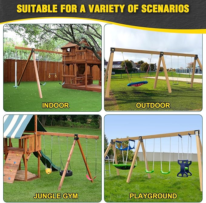 BETOOLL 90° A-Frame Middle Swing Set Brackets, Heavy Duty Steel DIY Swing Set - Includes Mounting Hardware, Ideal for Indoor and Outdoor Playgrounds (1 Middle Bracket-Black)