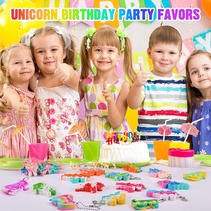 24 Pack Unicorn Dinosaur Party Favors for Kids Goodie Bags Stuffers Pop Fidget Toys Bulk Its,Unicorn Toys Pinata Stuffers Birthday Party Favors Small Kids Mini Classroom Prizes Pop Keychain It