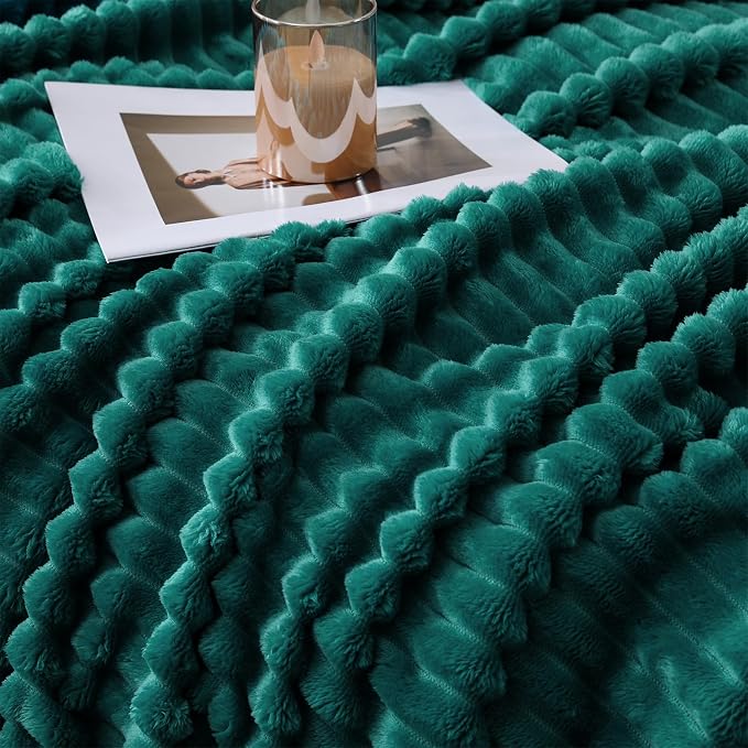 Teal Throw Blanket for Couch Sofa 60x80 inches Striped Design | Fleece Blankets Room Home Decor Lightweight Plush Soft Cozy Gifts for Women Mom