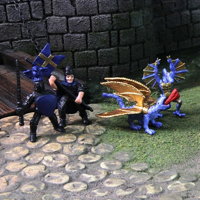 Safari Ltd. Knights & Dragons TOOB - 9 Mini Figurines with Knights, Drake, Tiamat, Wyvern, and Peluda Dragon - Toy Figures for Boys, Girls & Kids Ages 3+