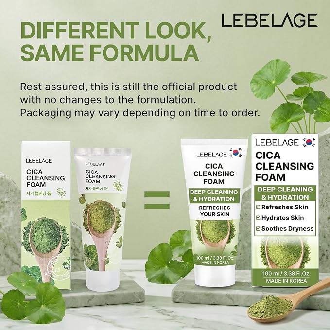 LEBELAGE Korean Cica Facial Cleanser 3.38 oz | Cleansing Foam Face Wash | Low pH Gentle Hydrating Daily Facial Cleanser Sensitive Skin | Deep Cleansing Foaming Cleanser, Pore Care-All Skin Types