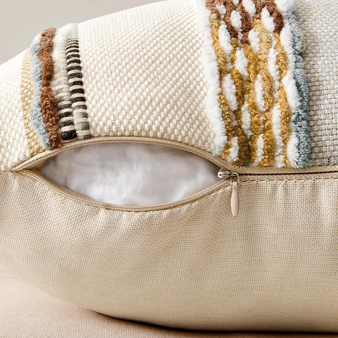 ANRODUO Boho Decorative Pillow Covers 18x18 Blue-Earth Tones Pack of 1 | Throw Pillow Covers, Farmhouse Cushion Case, Chenille Pillow Cases, Pillow Covers, Neutral Pillowcase for Sofa Couch Bed
