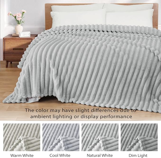Exclusivo Mezcla Striped California King Size Fleece Blanket for Bed | Soft Breathable Cozy Bed Blankets, Lightweight Plush Fluffy Fuzzy Jacquard Decorative Blankets