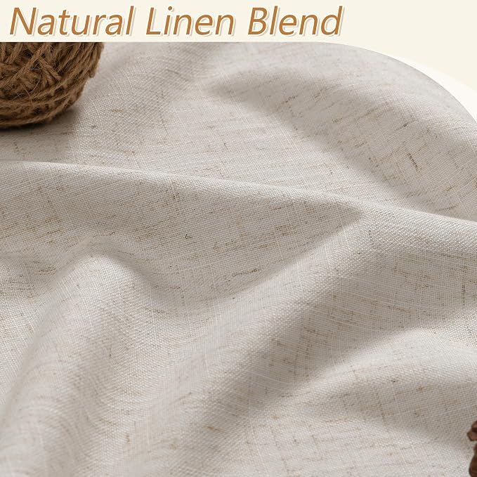 Guken 100% Blackout Linen Curtains for Bedroom 90 inches Long, Thermal Insulated Room Darkening Black Out Drapes for Living Room, Back Tab Rod Pocket 2 Panels Set,Farmhouse,52x90