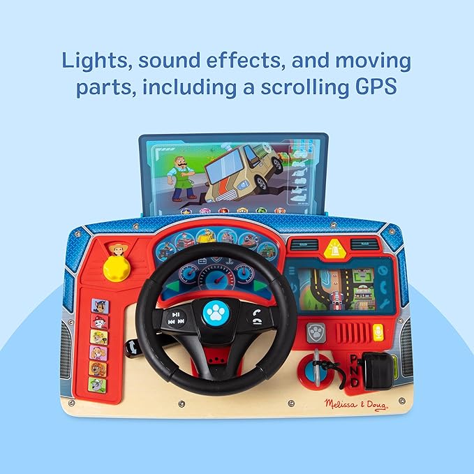Melissa & Doug PAW Patrol Rescue Mission Wooden Dashboard Kids Activity Board, Toddler Sensory Toys, Pretend Play Driving Toy, PAW Patrol Toys for Kids Ages 3+