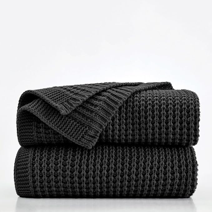 Douceur Black Throw Blanket for Couch, Soft Chunky Cable Knit Throw Blanket, Classic Fisherman's Rib Stitch Pattern Throw for Living Room Gift, 50"X60"