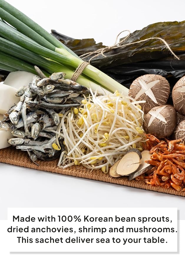 Korean Food Seafood Broth Soup, Stock Bags Umami Seasoning, 10 Packs 50g | Seafood broth stock bags with rich umami flavor for soups, stews, and noodle dishes. Includes 10 convenient broth packets.