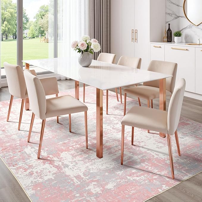Rugflix 5x7 Area Rugs for Bedroom, Washable Pink Large Rug | Machine Washable; Stain-Resistant; Low Pile; Non-Slip; Modern Abstract; Carpet for Nursery Girls Living Room Office Home