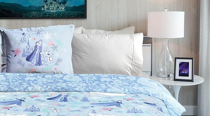 Jay Franco Kids Duvet Cover Set with Sham & Pillowcase – Ultra-Soft Bedding for Room Decor, Cover ONLY Comforter NOT Included, Blue - Frozen, 2 Piece Twin