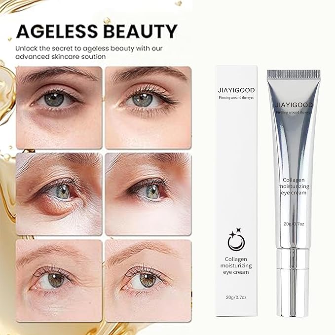 Vegan Collagen Eye Cream with Cooling Roller - Peptide & Triple Hyaluronic Acid Gel Serum to Reduce Dark Circles, Fine Lines & Puffiness, Improve Elasticity, Nourish Under Eye Area