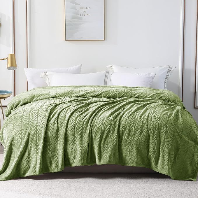 Whale Flotilla Soft Flannel Fleece King Size Bed Blanket, Olive Green | Cozy Lightweight Breathable Coverlet, Plush Fluffy Bedspread, Vintage Pattern Decorative Blanket for Bed All Season, 90"x104"