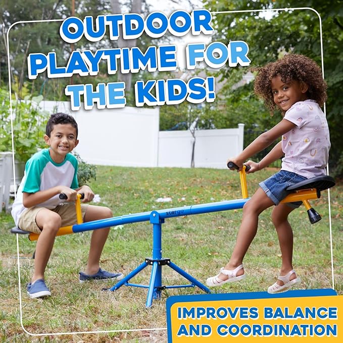 Stargo Swivel Teeter Totter Indoor for Toddlers Age 2-5, 360 Seesaw Frame Expands for Kids Outdoors for Ages 4 5 6 7 8 9 10, Outside Toys Playground Equipment