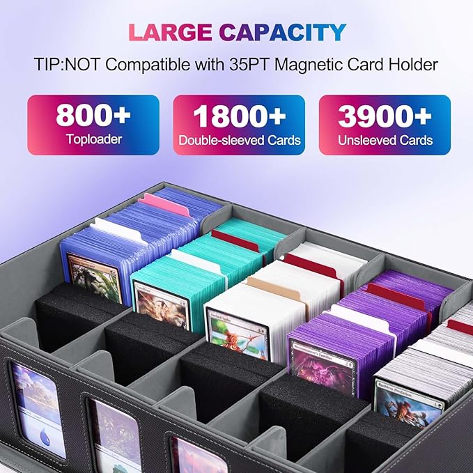 UAONO Trading Card Storage Box with Commander Display, 5 Row Magic Card Box with Handle & Aluminum Alloy Locking for 3900+ Unsleeved Cards Suits for MTG PTCG TCG Sports Cards (Black Gray)