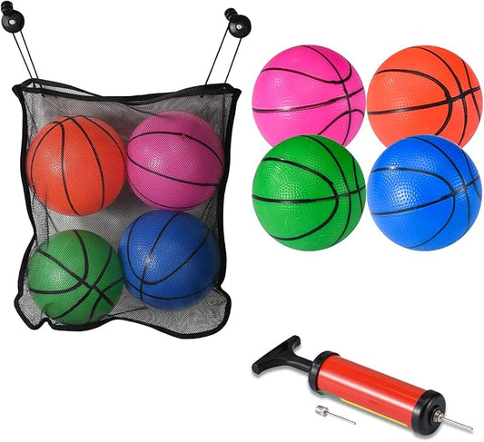 4 Pcs Replacement Balls for L-ittle Tikes Basketball Hoop Set with Mesh Storage Bag, Lightweight Soft Small Basketball，6 Inches Colorful Small Balls, Includes Air Pump