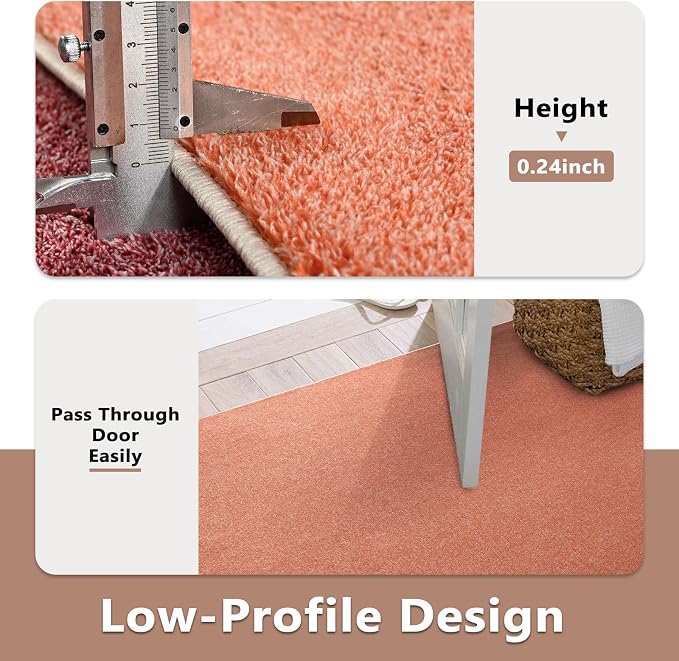 FinRèc 2x8 Washable Runner Rugs for Kitchen Hallway Bedroom, Low Pile Thin Rug Solid Color, Non-Slip Carpet Indoor for Home Decor (Orange/White)