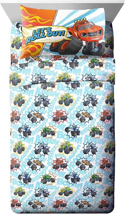 Jay Franco Kids Sheet Set with Fitted, Flat Sheets & Pillow Cover - Ultra-Soft Bedding with Pillowcase for Room Decor, Multi - Blaze, 3 Piece Twin