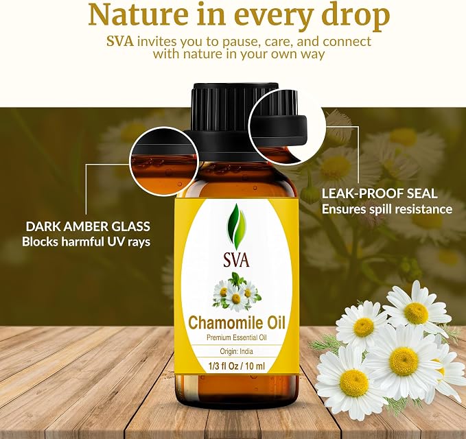 SVA Chamomile Essential Oil 1/3 Fl Oz – for Diffuser, Skin & Hair Care – Ideal for Massage & DIY Blends