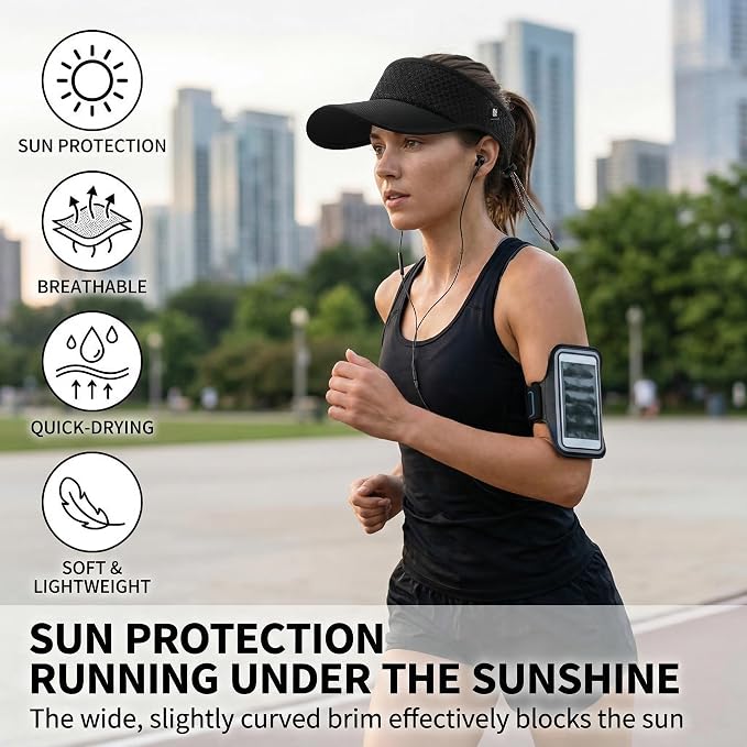 LONGLONG Sports Sun Visor Hat with Non-Slip Toggle Breathable for Women Men | Adjustable Quick Dry Moisture-Wicking Soft Lightweight Mesh Sun Protection Cap Golf Tennis Pickleball Running Garden Hiking