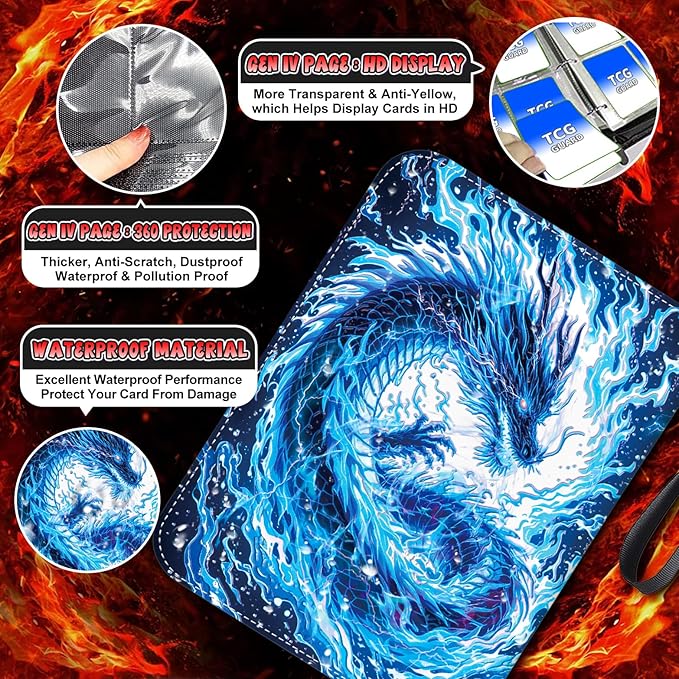 440 Card Binder 4 Pocket Trading Card Binder with 55 Page 3-Ring Removable Sleeves, High Storage Waterproof Card Holder Collection Card Album Carrying Organizer Case for MTG TCG Cards